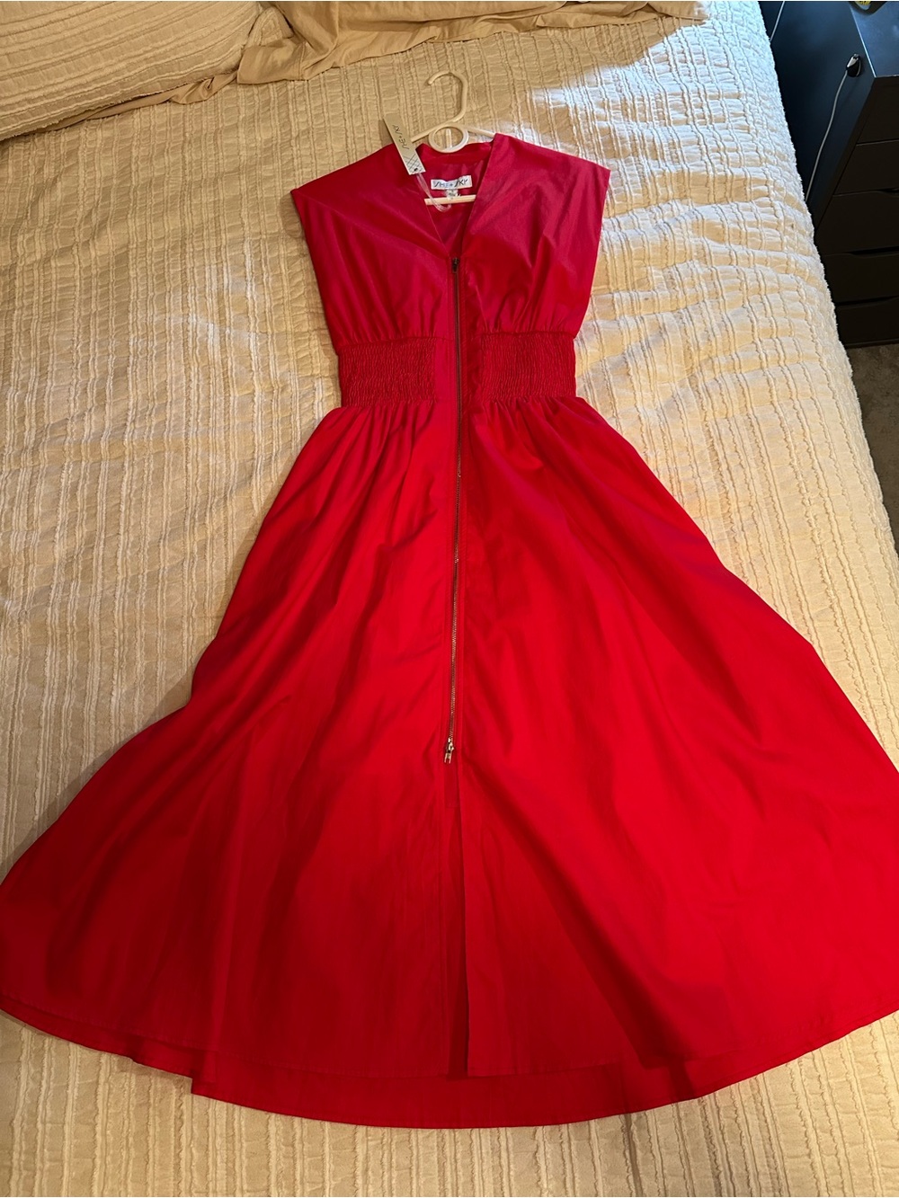 She + Sky Red Zip-Front Midi Dress